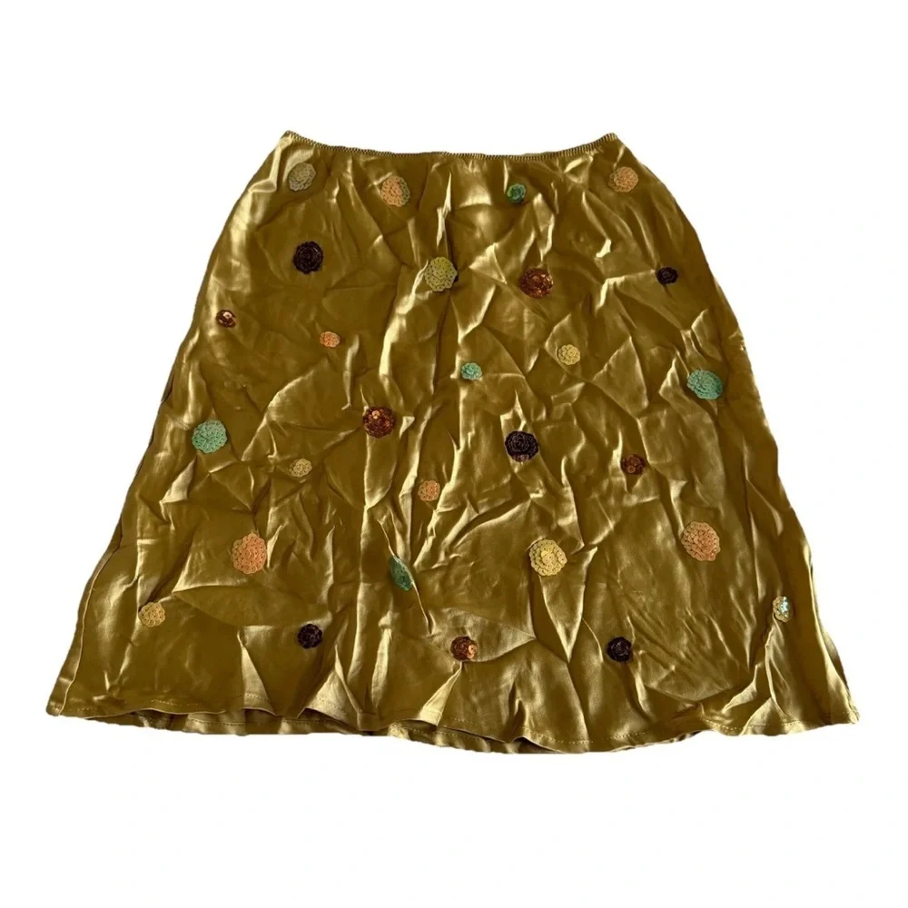 Gerard Darel Skirt Womens 40 US M 8/10 Silk Sequin Floral A-Line Party Cocktail